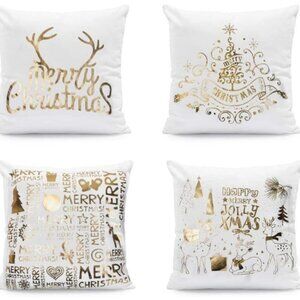 Christmas Pillow Covers, 4 Pack of Golden Snowflakes, 18 x 18 inches